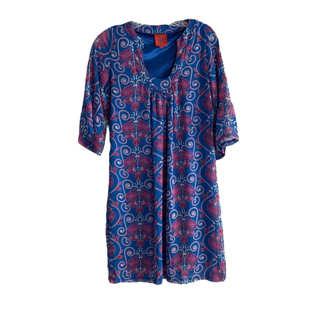 TRACY NEGOSHIAN Blue and Pink Patterned Dress Sz XS — QUIET LUXURY DESIGNER!!! - Picture 3 of 9